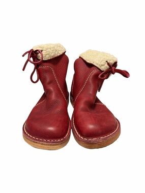 Duckfeet Solid Red/Cream Crinkle Leather Fleece Ankle Boots